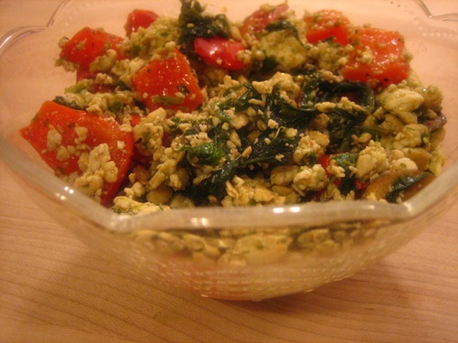 tofu scramble with cilantro chili pesto