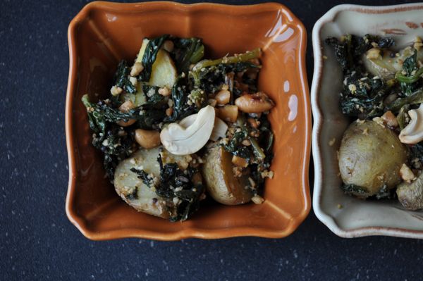 crunchy cashew aloo saag